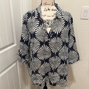 Joie Navy and White Floral Linen Tunic sz 1X